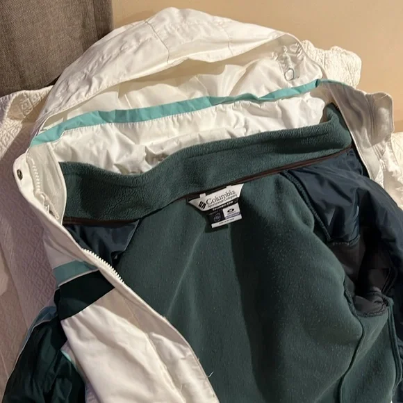 COLUMBIA SKI JACKET WOMEN'S MEDIUM W/ HOOD WHITE & GREEN - Picture 4 of 16